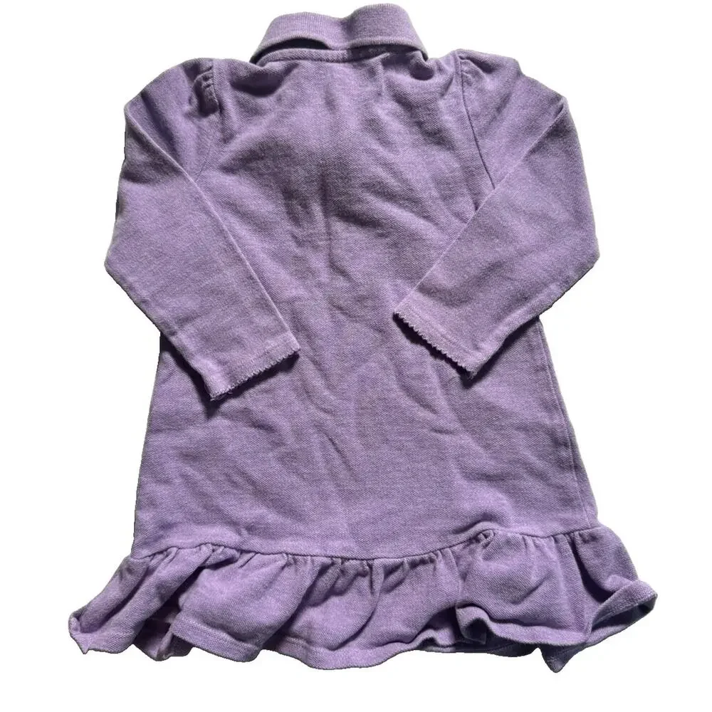 Ralph Lauren Baby Girls 18M Purple Big Pony Long Sleeve Polo Dress Ruffle